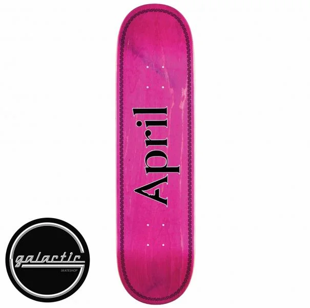 Personalized Longboard Skateboard Deck-April Logo Black On Pink Deck 8.25"