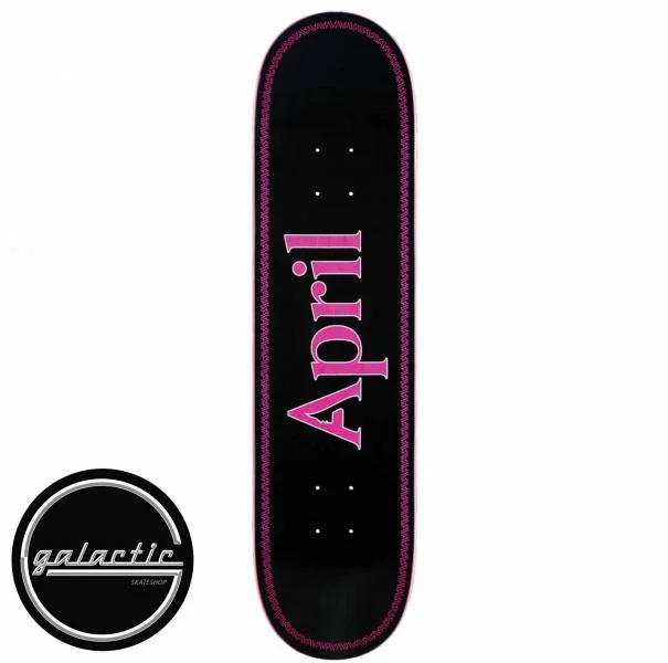 Personalized Skateboard Deck For Artistic Expression-April Logo Pink On Black Deck 8.5"