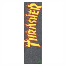 Skateboard Grip Tape For Maximum Shock Absorption-Mob Thrasher Flame Logo Griptape