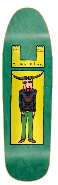 Personalized Skateboard Deck For Skater Art-New Deal Templeton Bull Man Old School Reissue Deck Green 9.35 in