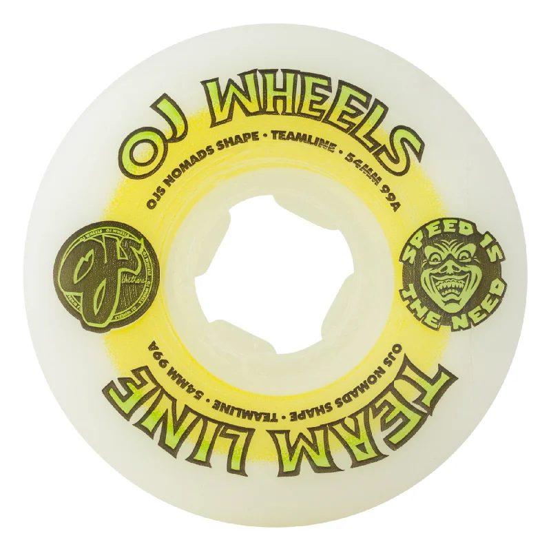 Skateboard Wheels With Fast and Smooth Ride-OJ Team Line Original White Yellow/Green Nomads 99A 54mm