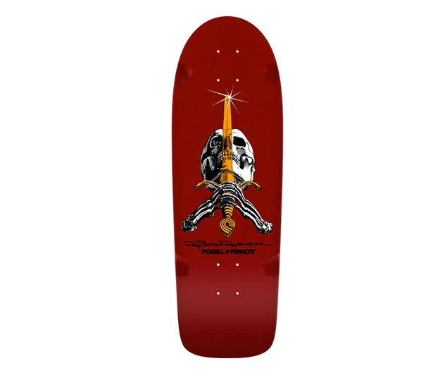 Custom Skateboard Deck For Pushing Boundaries-Powell Peralta - Rodriguez - Skull & Sword - Burgundy - 10 x 30