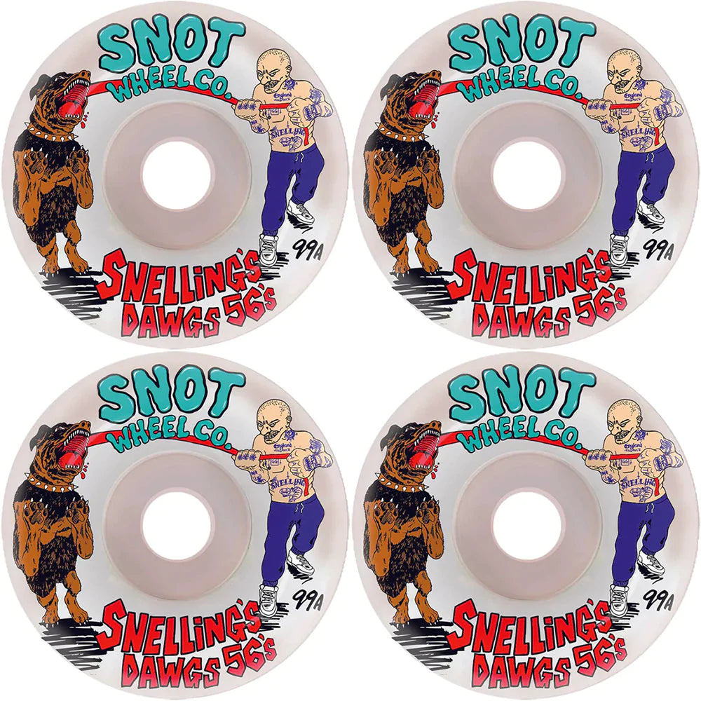 Skateboard Wheels For Beginners And Pros-Snot Wheel Co Snellings Dawgs 56MM 99A - White