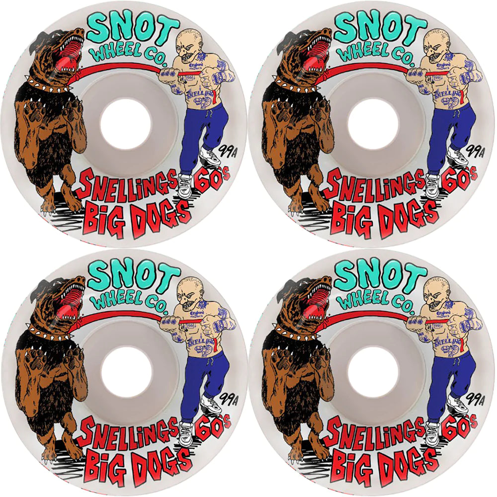 Hard Skateboard Wheels For Street Skating-Snot Wheel Co Snelling Big Dawgs 60MM 99A - White