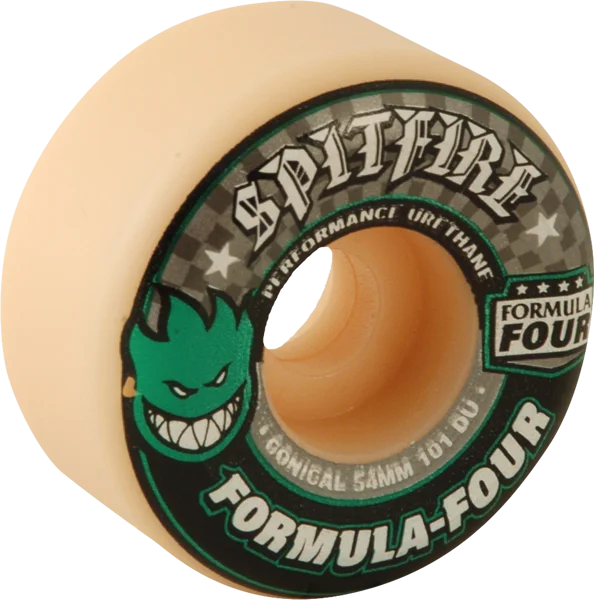 High-Durability Skateboard Wheels For Long Lasting-Spitfire - Formula 4 - Conical - 101D/54MM - WHT w/GRN