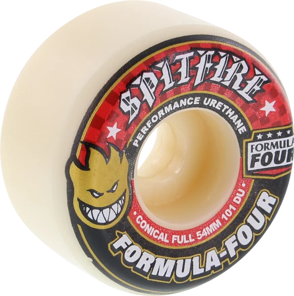 Soft Skateboard Wheels For Speed And Comfort-Spitfire - Formula 4 - Full Conical - 101d/54mm - WHT w/RED