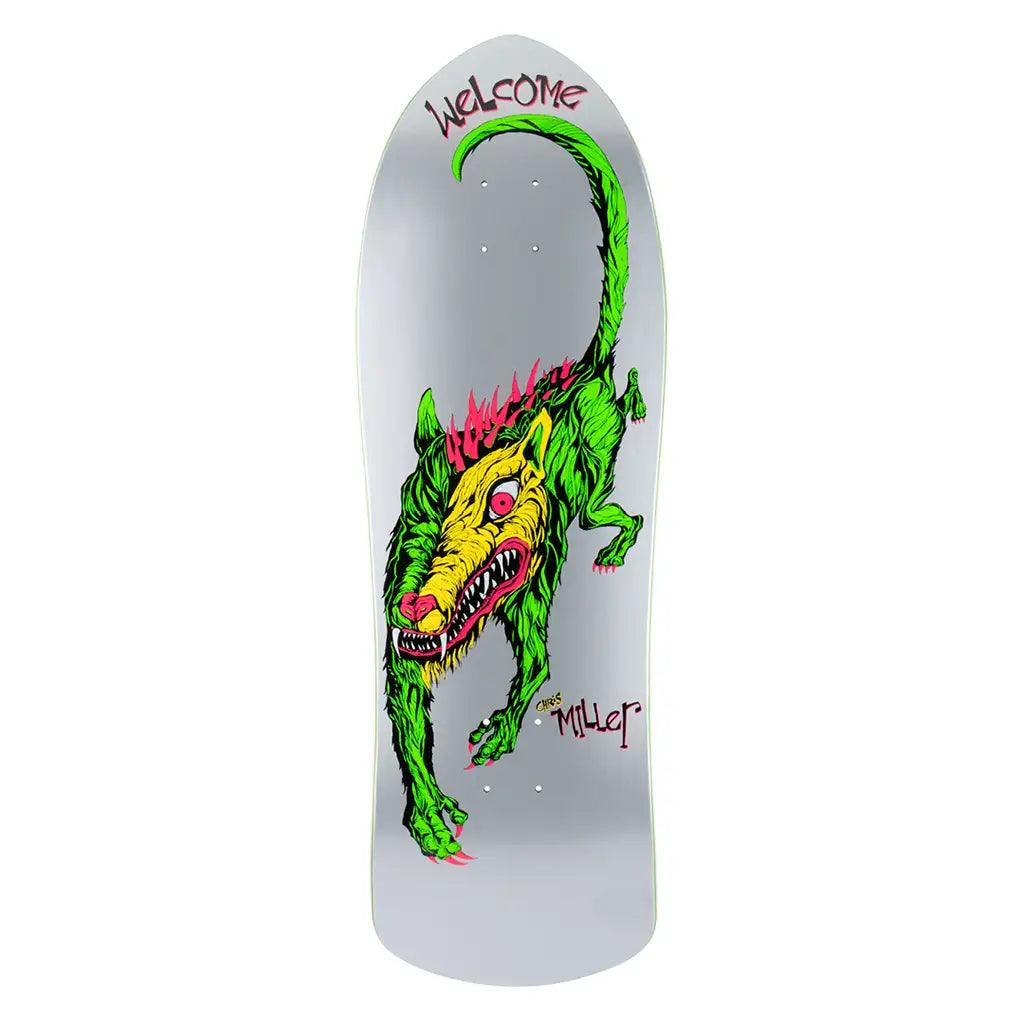 Custom Skateboard Deck With Unique Designs-Welcome Miller Beast on Crossbone Skateboard Deck Silver