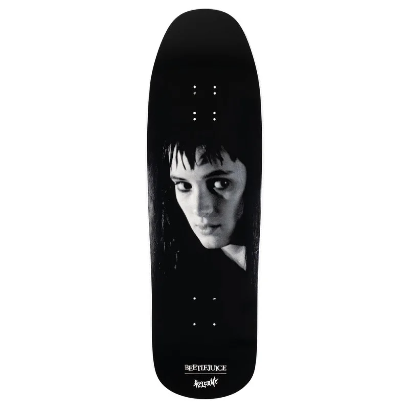 Personalized Skateboard Deck For Team Designs-Welcome x Beetlejuice Lydia On A Gaia Skateboard Deck - Black/White Dip - 9.60"